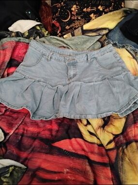 Light Blue Denim Ruffle Mini Skirt